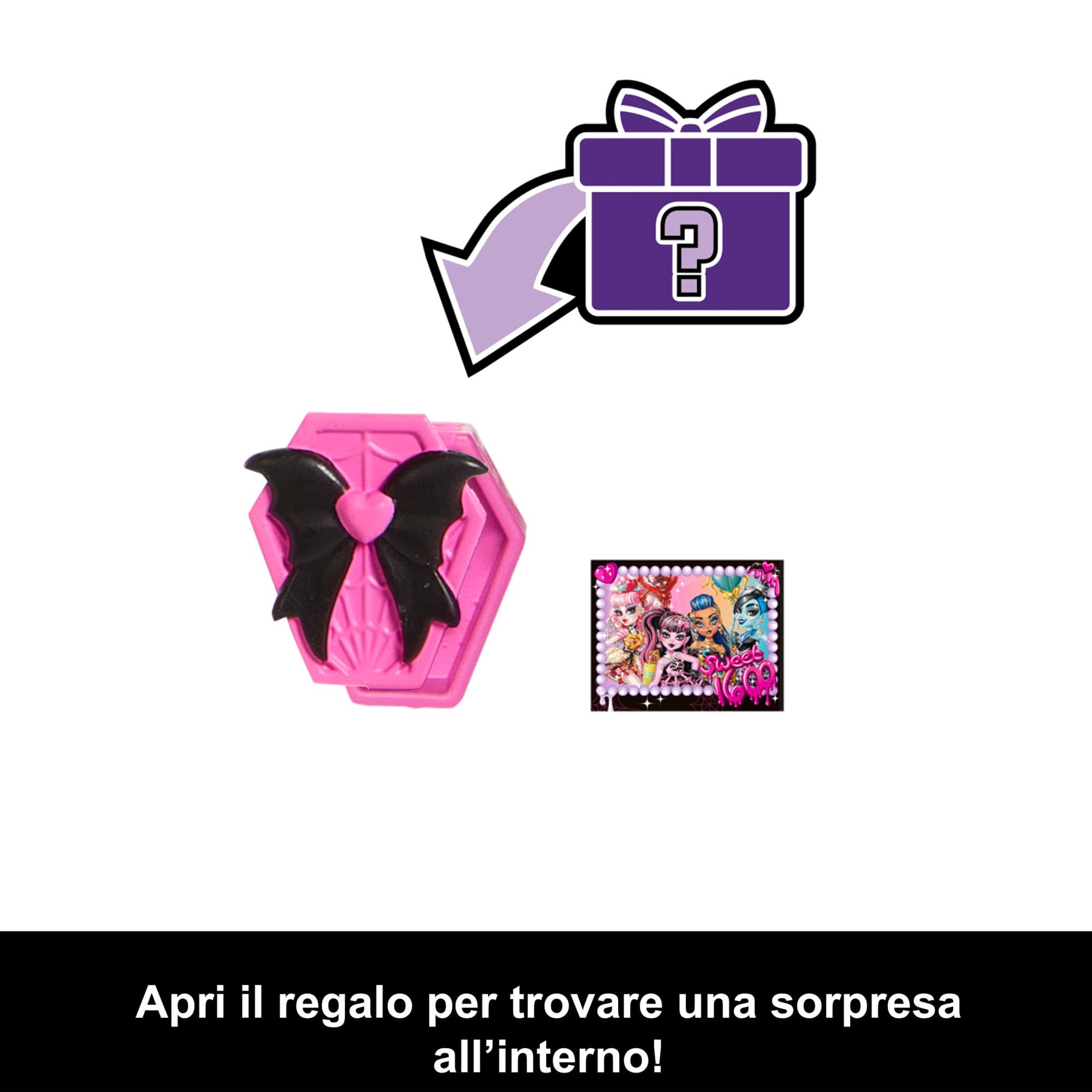 Monster High - Draculaura Scary Sweet Birthday, bambola con abito da party rosa e accessori a tema, palloncino, regalo e invito inclusi, giocattolo per bambini, 4+ anni, JBG74