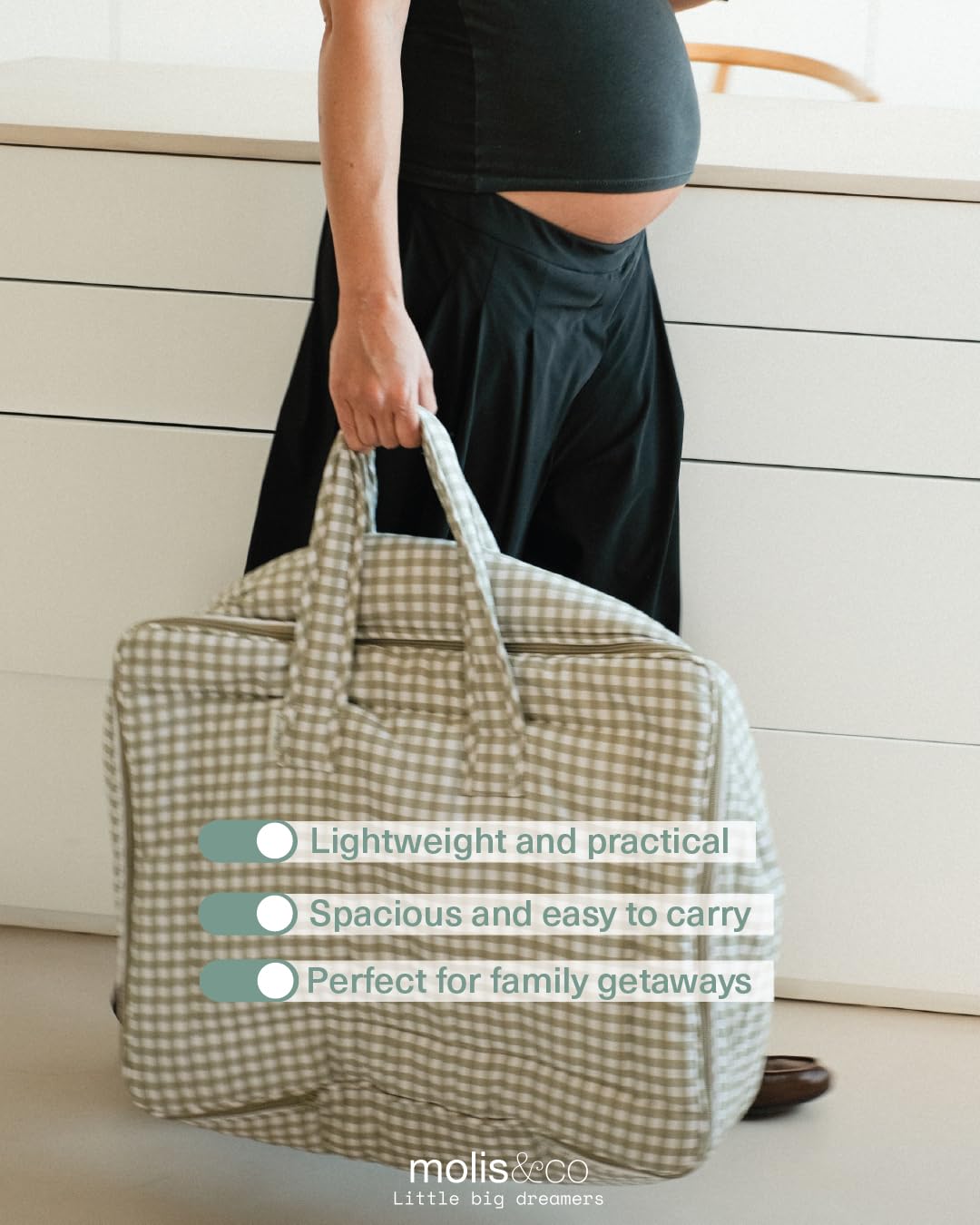 molis&co - Kinderreisetasche und Umstandstasche für Krankenhaus - Tragetasche für Ausflüge und Organisation - weicher Stoff - 45 x 35 cm - 100% Baumwolle