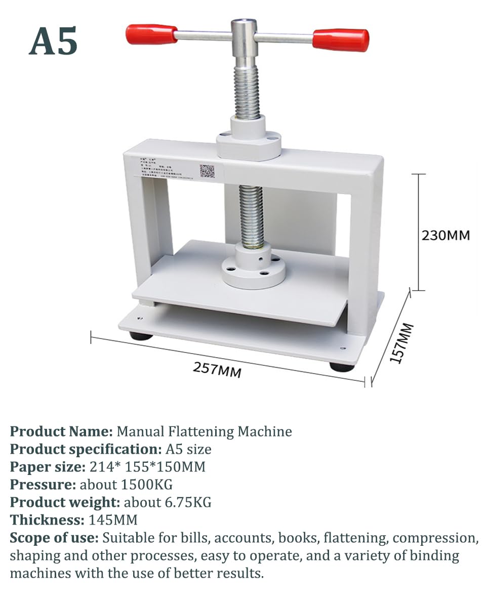 Macchina per pressatura per legatoria, macchina per pressatura carta piana A5/A4/A3, rilegatrice per impieghi gravosi 1500 kg di pressione, macchina per appiattimento manuale di libri, per libri fat