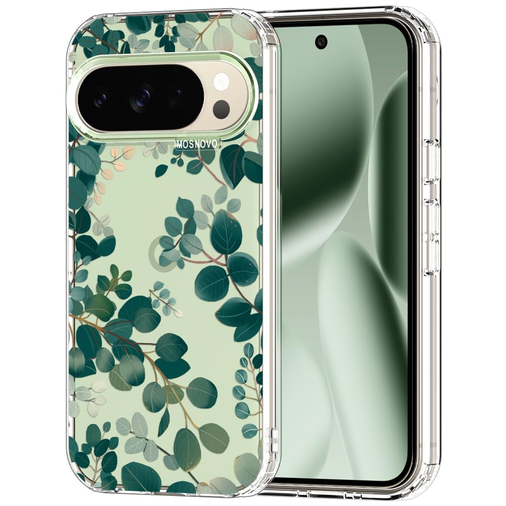 MOSNOVO Case for Google Pixel 10 Pro XL, [Buffertech 6.6ft Military-Grade Drop Protection] [Anti Peel Off Tech] Clear TPU Bumper Phone Case Cover Design - Eucalyptus