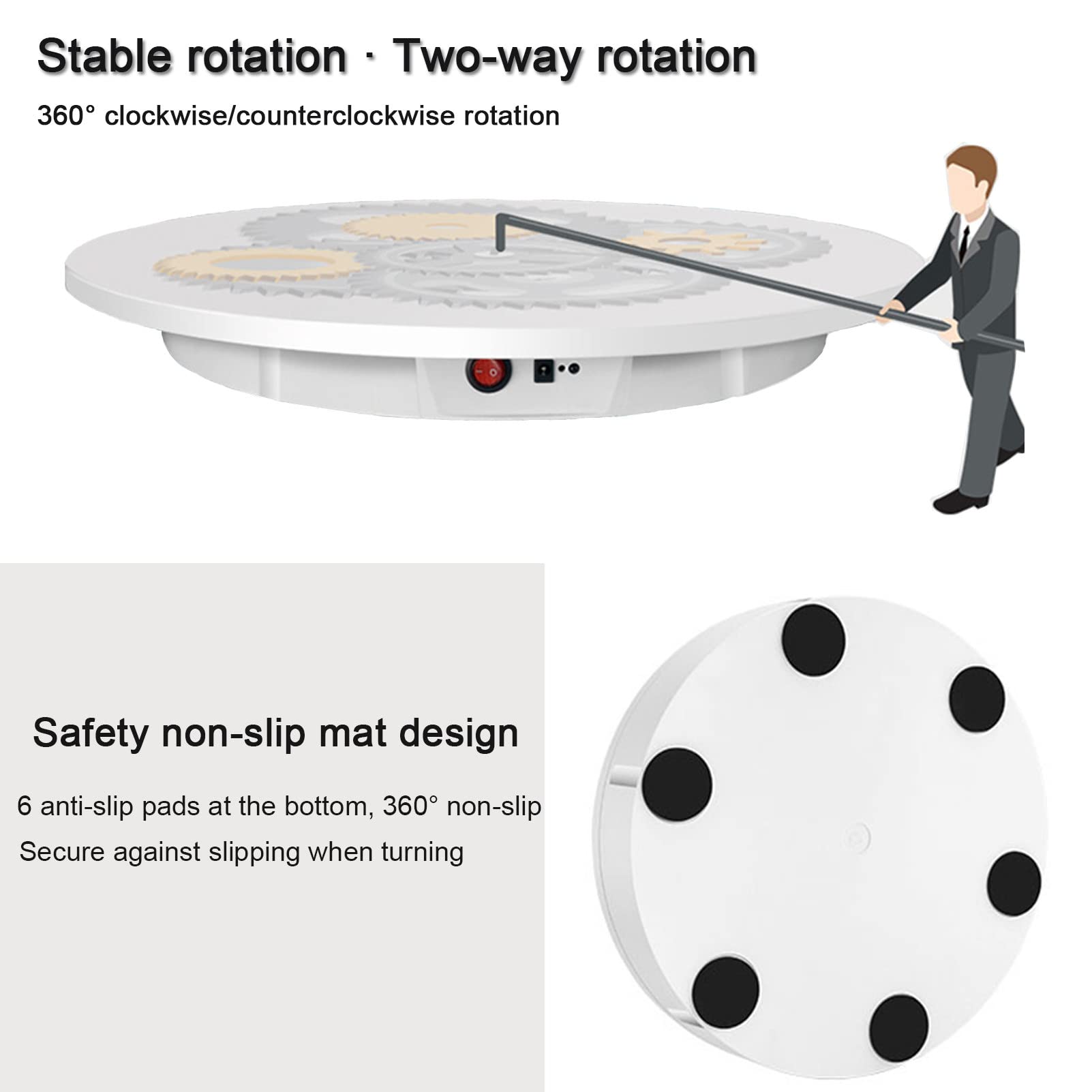 Piattaforma girevole elettrica per la fotografia, 90/180/360 gradi regolabile motorizzata Stand rotante Tavolo di visualizzazione per video dal vivo Piattaforma girevole automatica ,Black-60cm