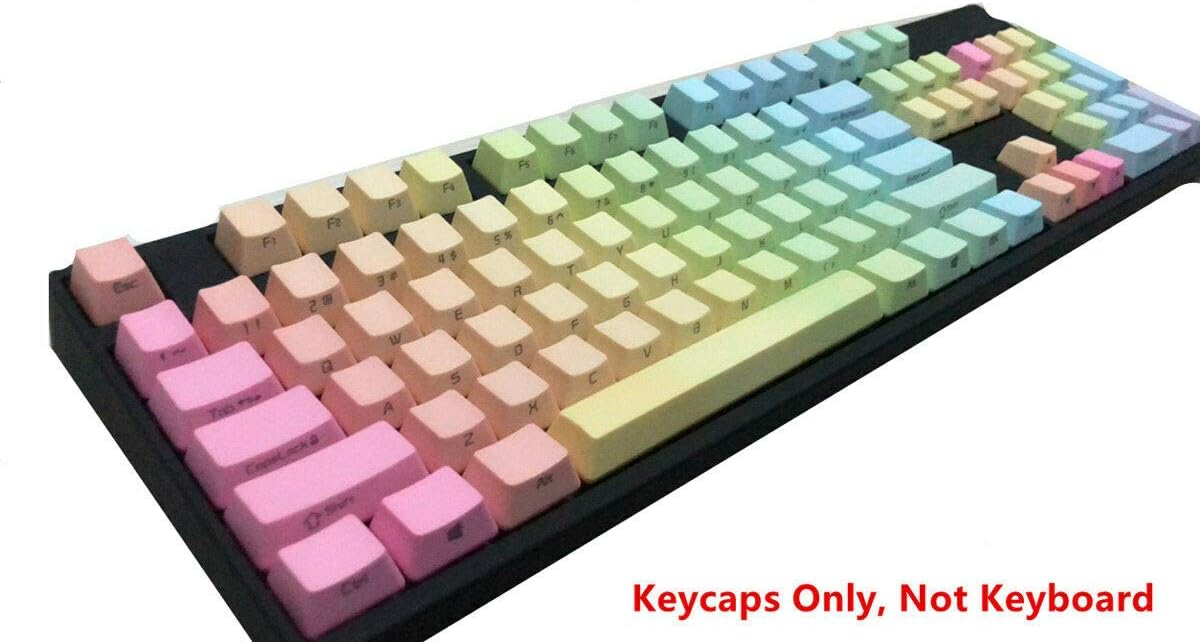 87/104 Keys Rainbow Top/Side Printed PBT Keycap DoubleShot Dyed Non-Backlit Keycaps for Cherry MX Gaming Mechanical Keyboard (104 Keys, Side Printed)