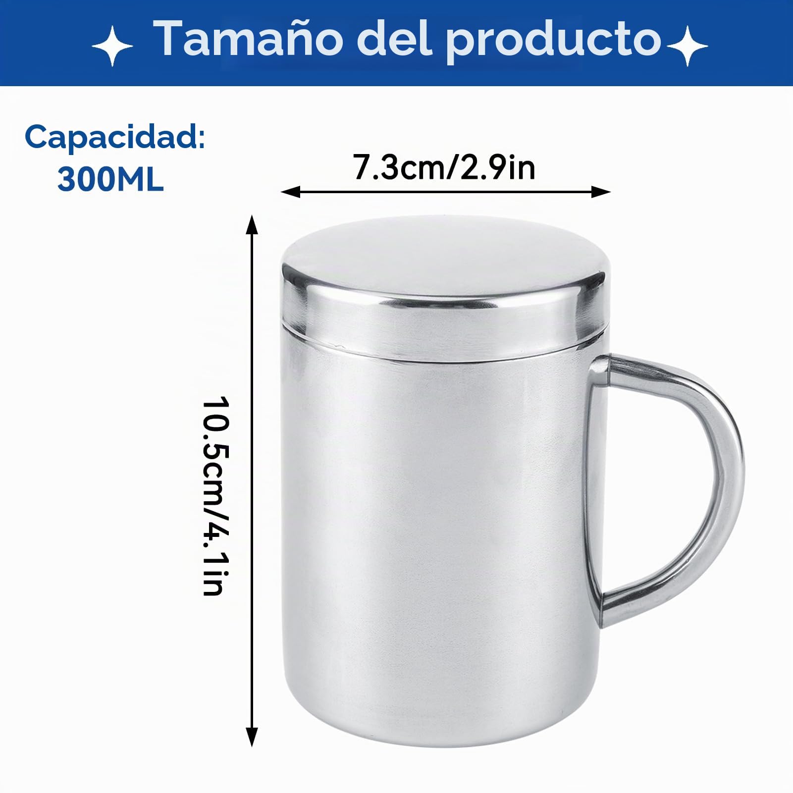 HERCHR Tazas de café de acero inoxidable, taza de café de doble pared con tapa y asa Tazas de viaje para acampar para bebidas calientes, té, café