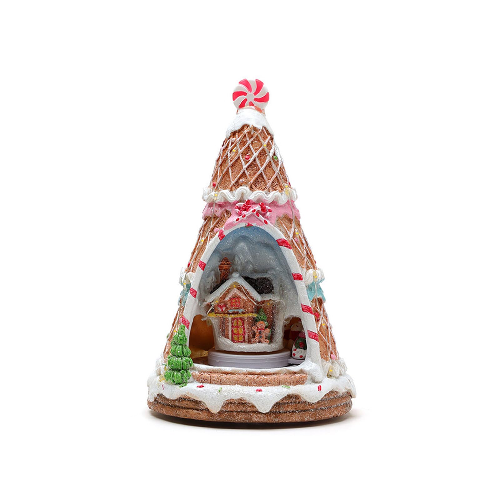 Hsioluted Christmas Tree Figurine Music Box with Train Resin Music Box with LED Light for Men Women Kid Birthday Musical Village with Train