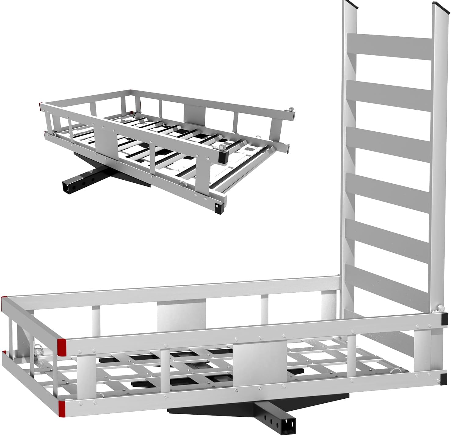 900 LB Heavy Duty Aluminum Cargo Carrier with Folding Ramp, 50" x 30" Hitch Mount Rack for Trucks SUVs, Large Platform for Motorcycle Mobility Scooter Camping Hauling (Silver)