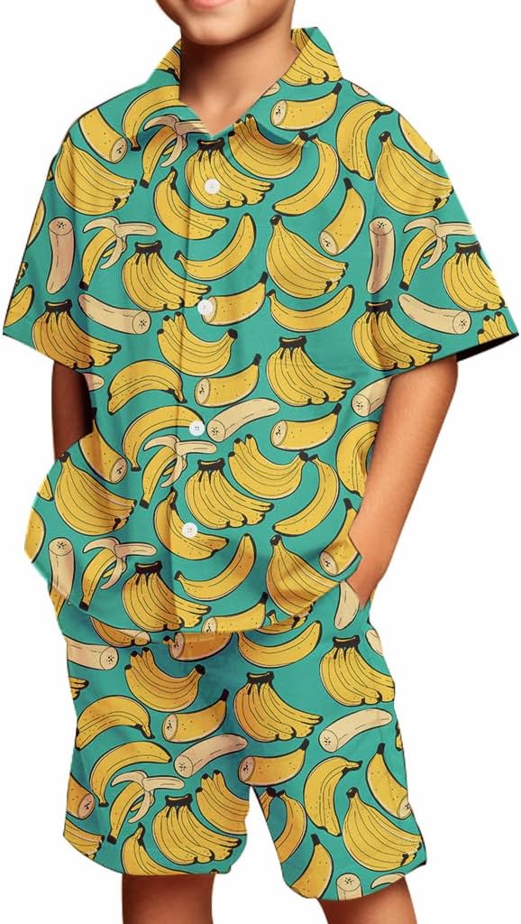 SEA Boys Hawaiian Outfit Kids 2 Pieces Button Down Shirts And Compression Lining Short Sets For Beach Summer - Image 4
