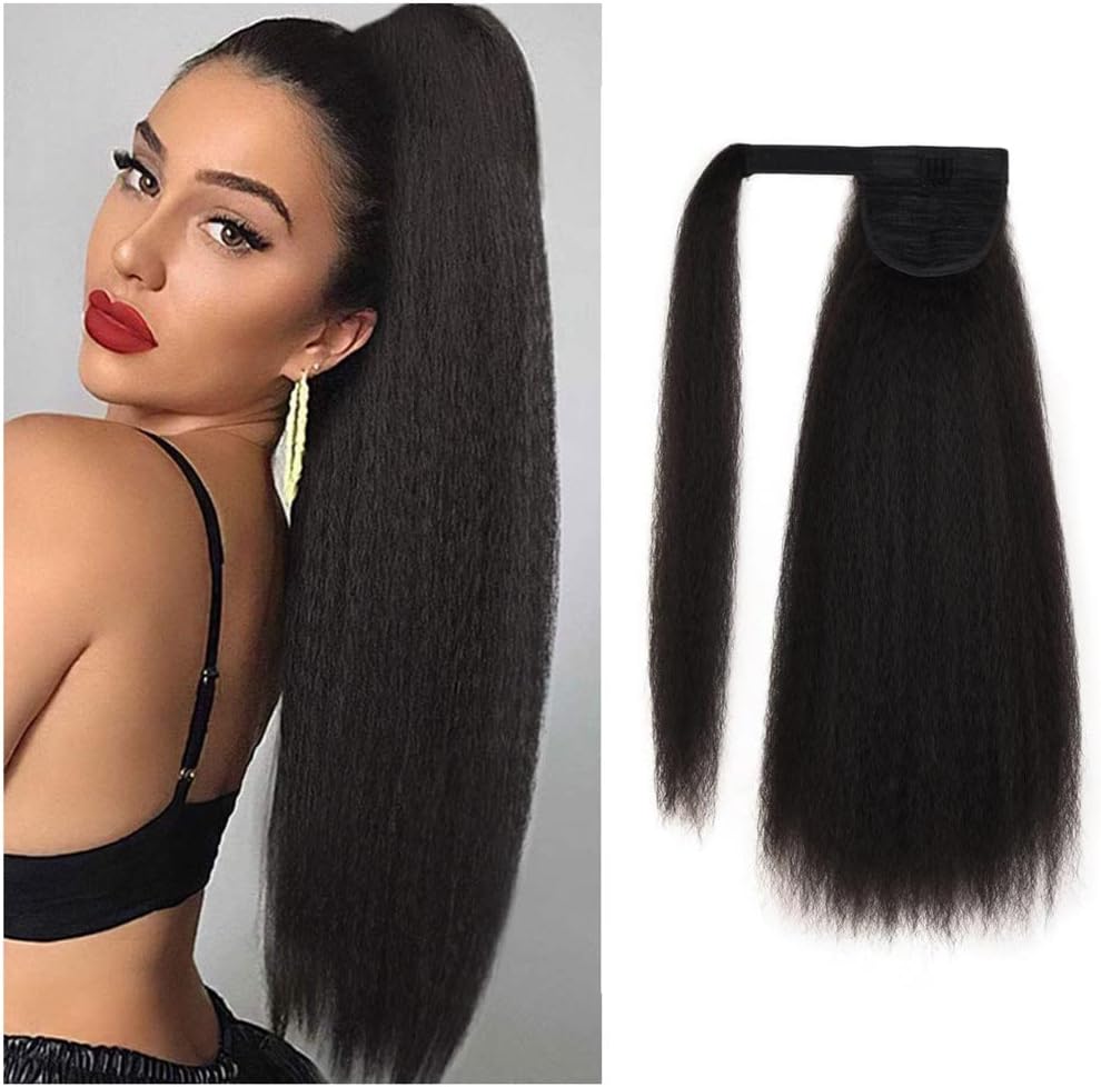 30 Inches Afro Yaki Straight Ponytail Wrap Around Ponytail Long Kinky