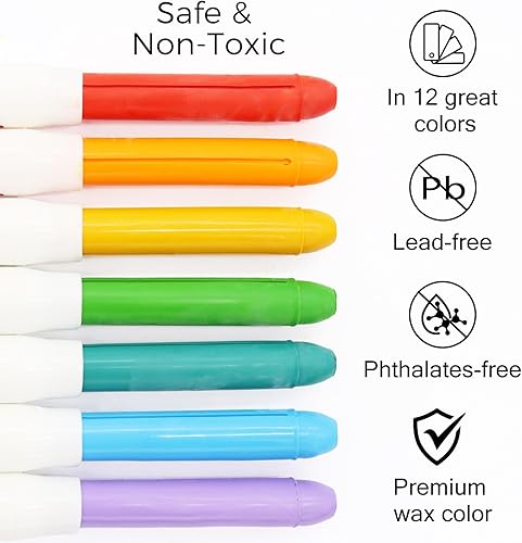 Miniatura 7 de Lebze Juego de crayones sedosos Kokonuzz lavables jumbo para niños pequeños, 24 colores no tóxicos, torcidos y no tóxicos, crayones grandes para