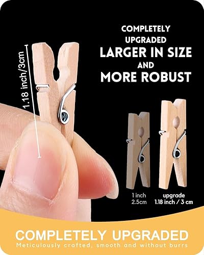 Vista 10 de Mini alfileres de ropa para fotos, mini pinzas para la ropa, cadena de fotos mejorada de 1.18 pulgadas con clips, pequeños pines de cierre de madera