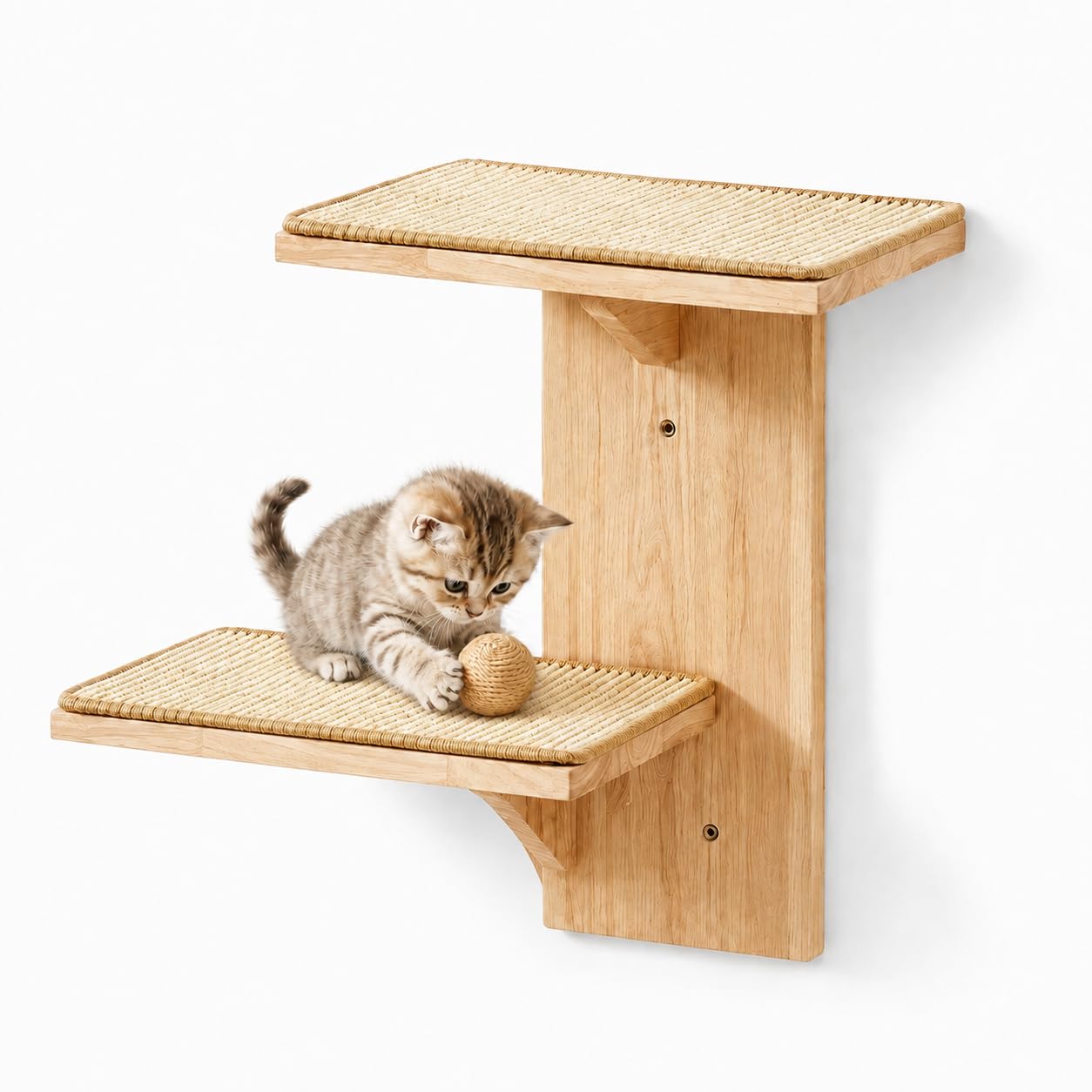 Mur d'escalade pour chat, mur d'escalade pour chat, arbre en caoutchouc massif avec tapis en sisal ergonomique, montage mural stable, arbre à chat étagère murale pour grimper et jouer