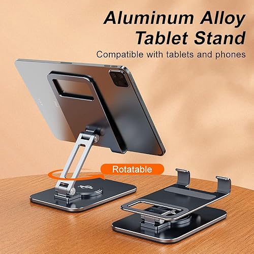 Miniatura 2 de Soporte para tablet para escritorio, soporte giratorio y plegable para iPad, soporte estable de aluminio para tableta, compatible con tabletas y