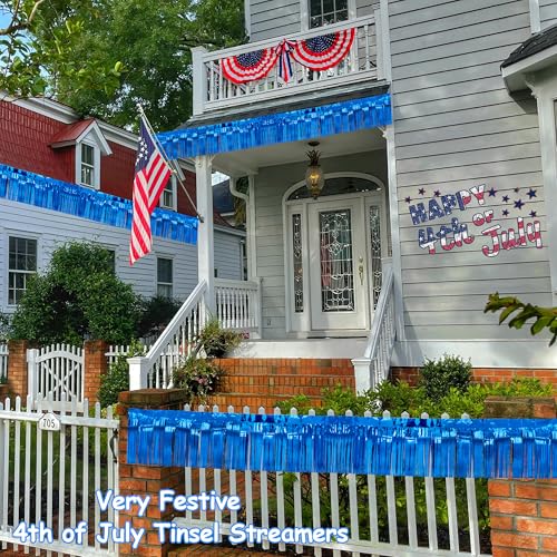 Image of 4 Packs Total 39 Ft Parade Floats for Trailer Car, Blue Foil Fringe Garland Tinsel Streamers Hanging Backdrop Banner Table Skirts for 4th of July Graduation Homecoming Wedding Birthday Party Decor