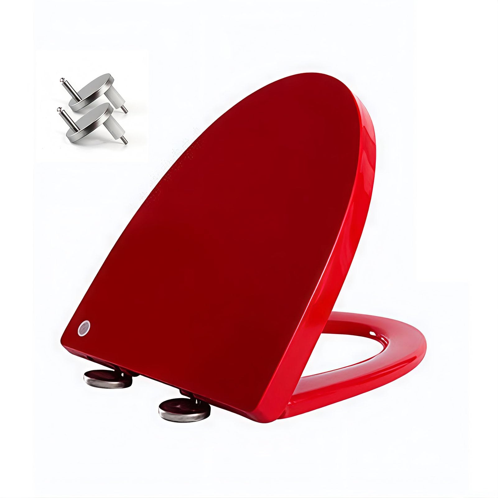 Soft Close Toilet Seat, Heavy Duty Polypropylene(PP), V-Shaped Design, Quiet Slow Close, Quick Release, 360° Adjustable Hinge, 45x37cm, Red