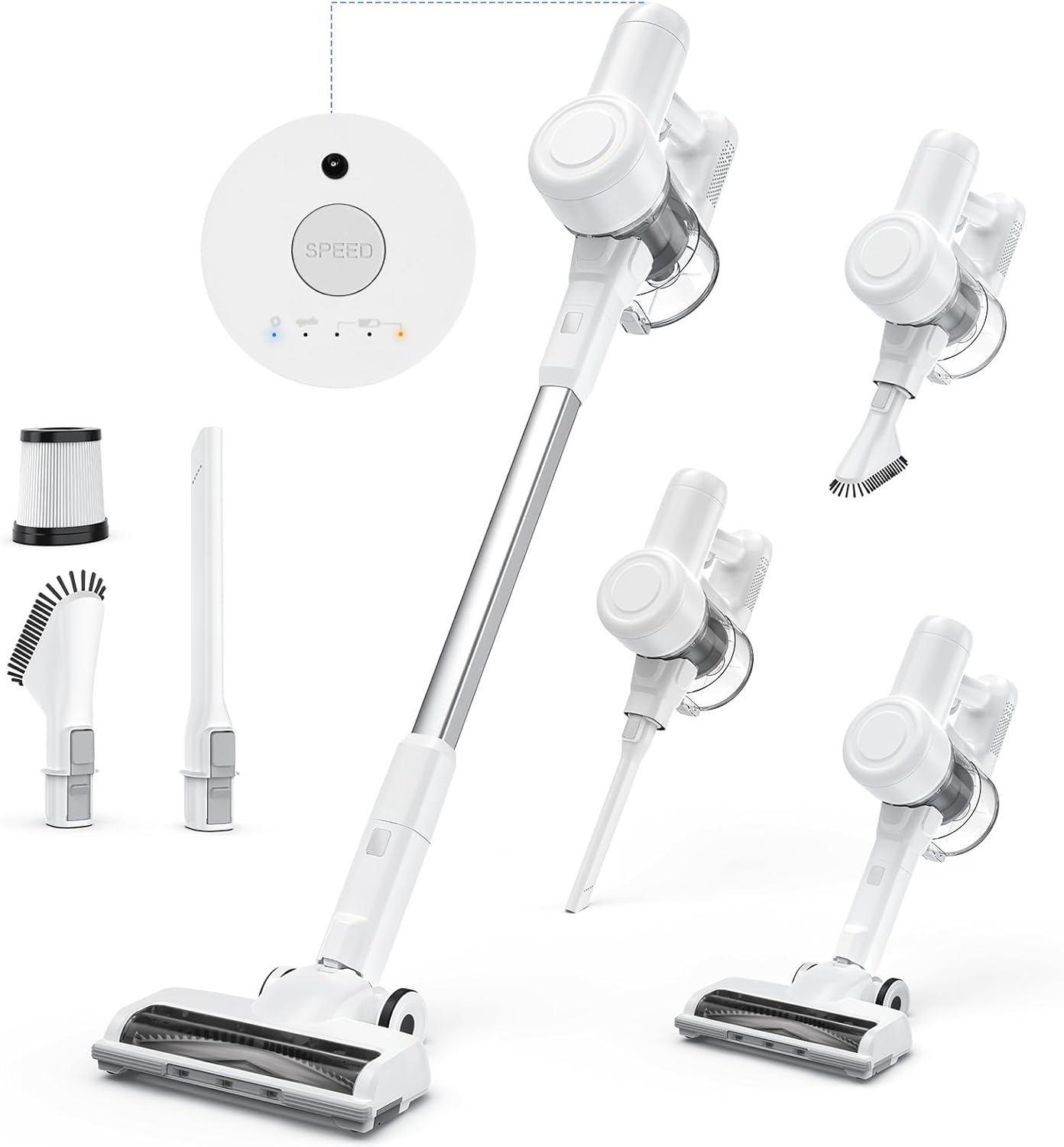 DUMOS Cordless Vacuum Cleaner, 24Kpa Lightweight Stick Vac Handheld Electric Rechargeable with LED, Up to 45 Minutes, Powerful Suction, Versatile for Carpet, Hard Floor, Pet Hair