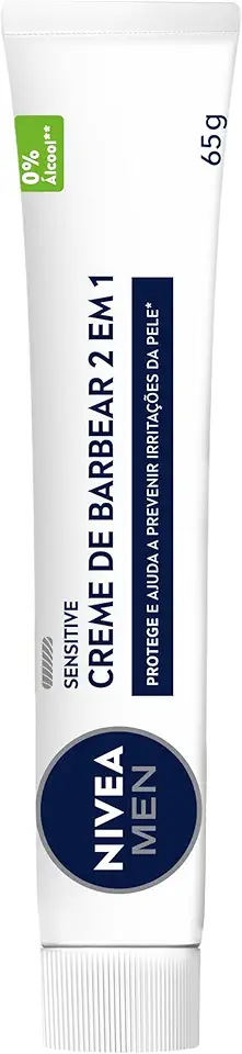 NIVEA MEN Creme de Barbear Sensitive 2 em 1 65g, Protege a Pele, Previne Irritações, Deslizamento Suave, Extrato de Camomila, Pele Sensível