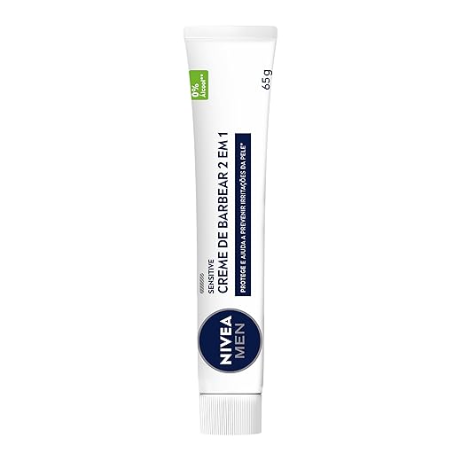 NIVEA MEN Creme de Barbear Sensitive 2 em 1 65g, Protege a Pele, Previne Irritações, Deslizamento Suave, Extrato de Camomila, Pele Sensível
