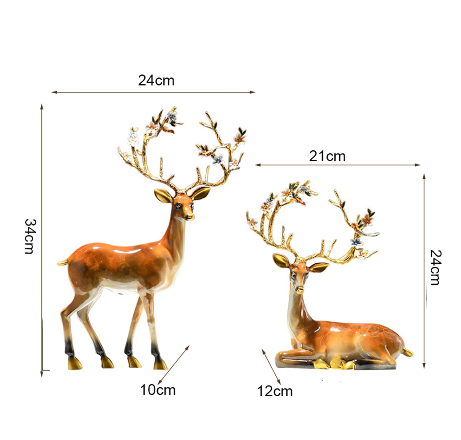 2PCS Emaille Rentier Dekor Statue, Hirsch Skulptur Desktop Ornament