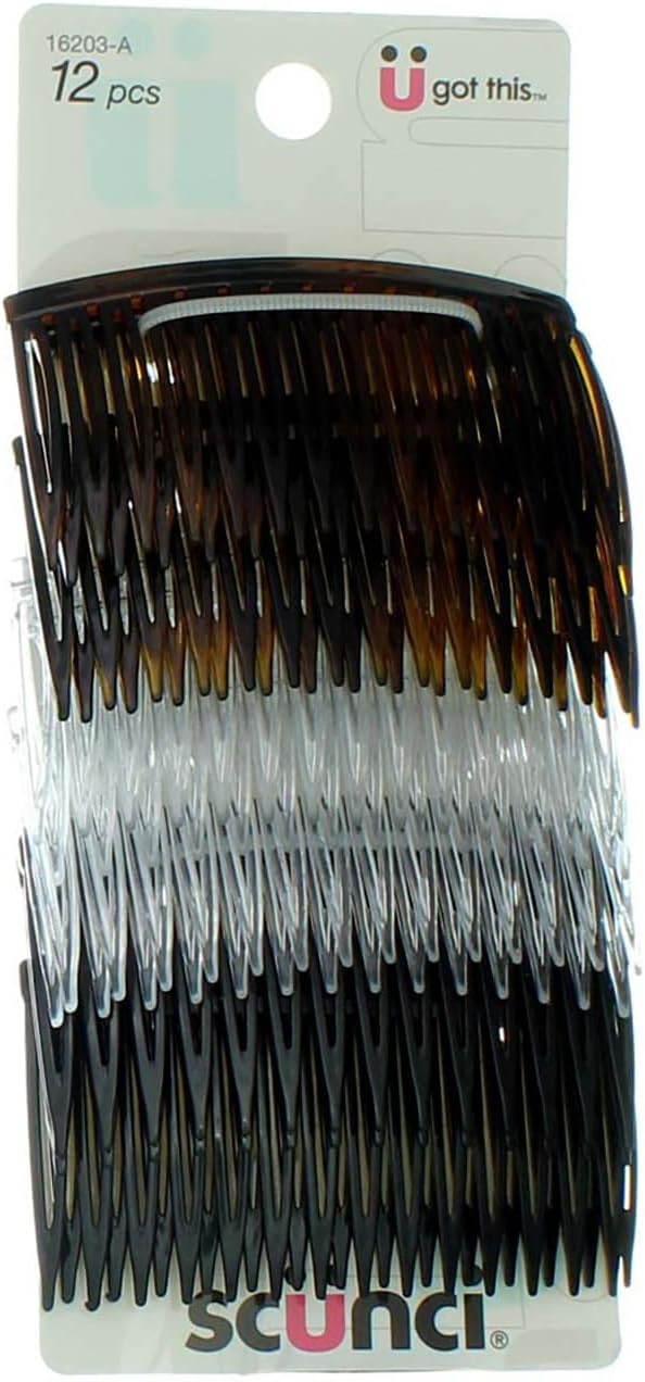 Scunci Effortless Beauty Side Hair Combs, Assorted Colors, 12Pcs