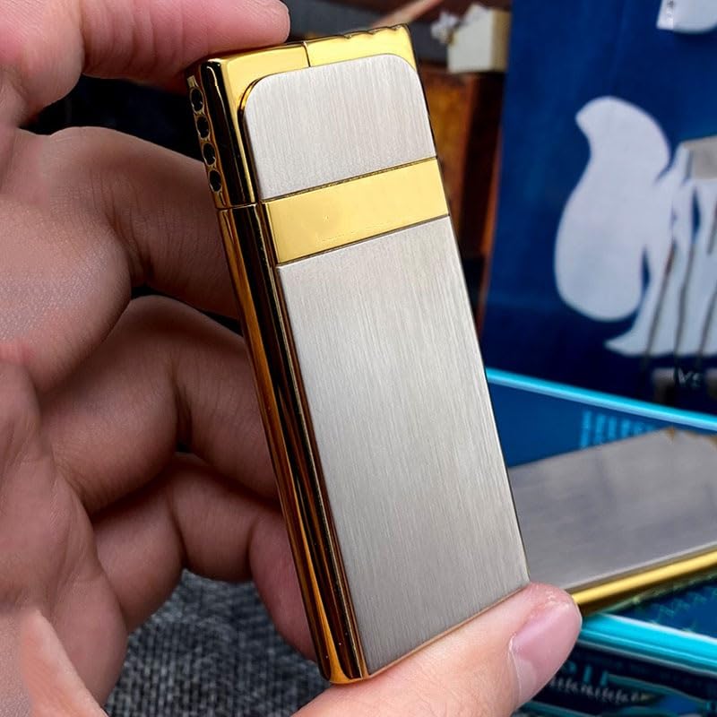 Encendedor portátil de gas butano ultra delgado, plateado miniatura 3