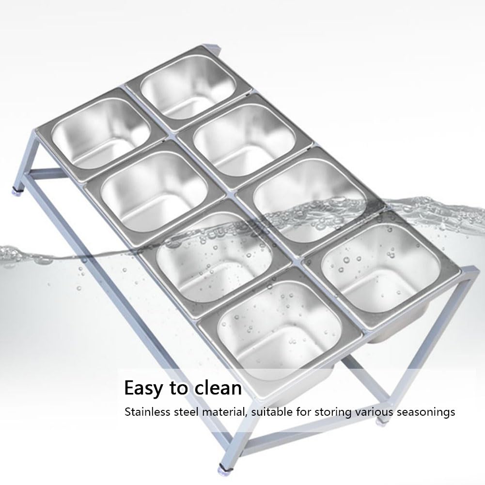 Support à condiments en acier inoxydable avec couvercles, 4/6/8 plateaux pour restaurants, marmites et magasins de fruits, 34 x 38 x 25 cm