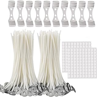 200 Pieces Natural Cotton Candle Wick（15cm/6in）,200Pcs Wicks Sticker,10Pcs Candle Wick Centering Device，for Pillar Candle ...