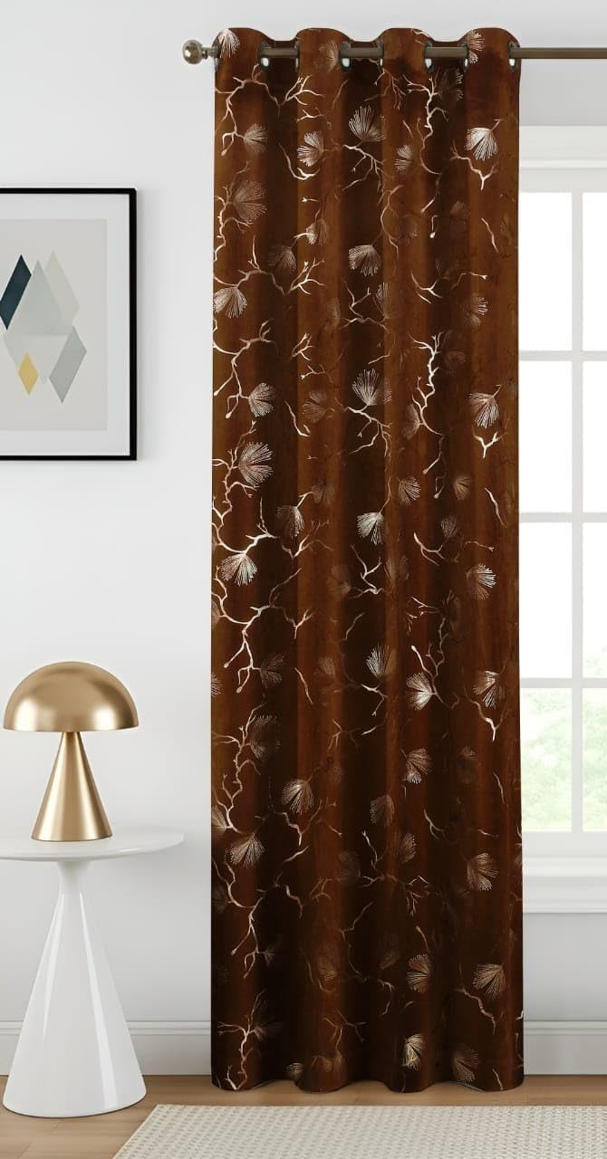 Brown Floral foil Print Eyelet Door Curtain, Single Panel | Single Panel-image-34