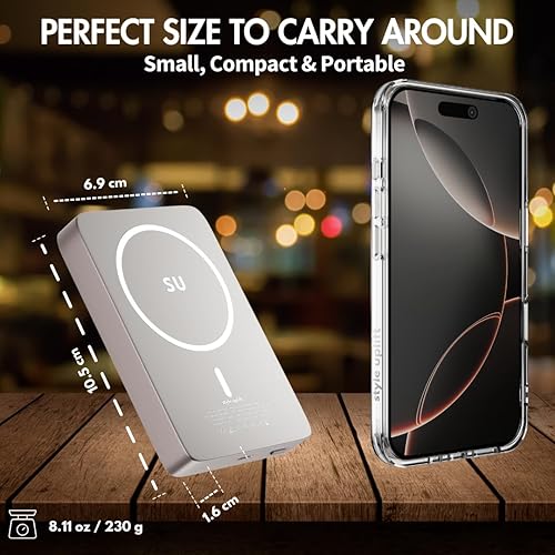Miniatura 8 de SU Lite - Banco de energía magnético de 10000 mAh, carga rápida de 20 W, cargador inalámbrico, compatible con MagSafe, compatible con iPhone,