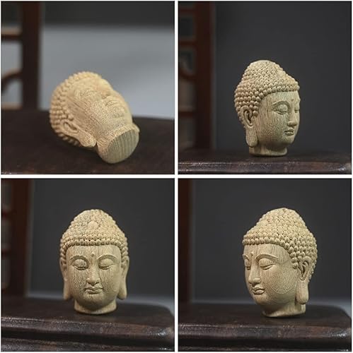 Miniatura 5 de Estatua de madera de la cabeza de Buda meditadora, decoración de la habitación espiritual para el hogar, templo, jardín zen