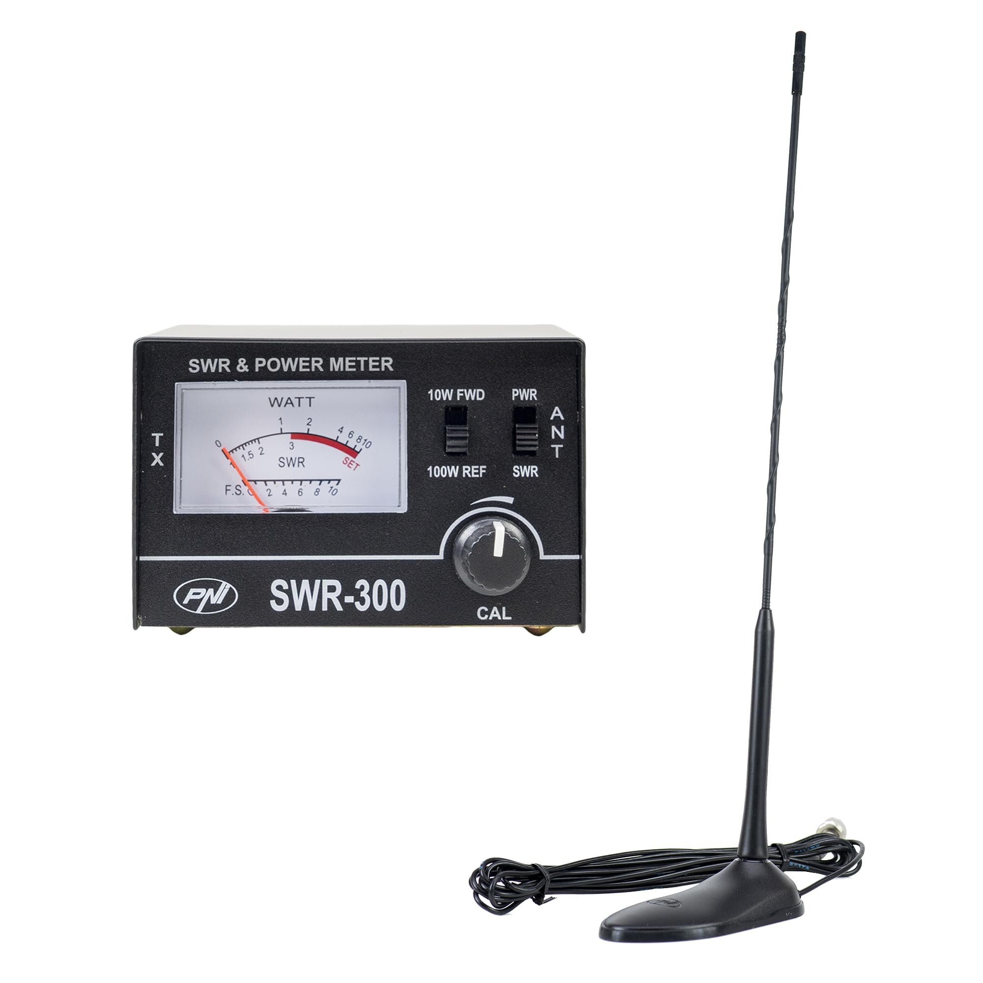 Antena CB PNI Extra 45, 45 cm, włókno szklane i reflektor PNI SWR-300 do pomiaru SWR, czarny