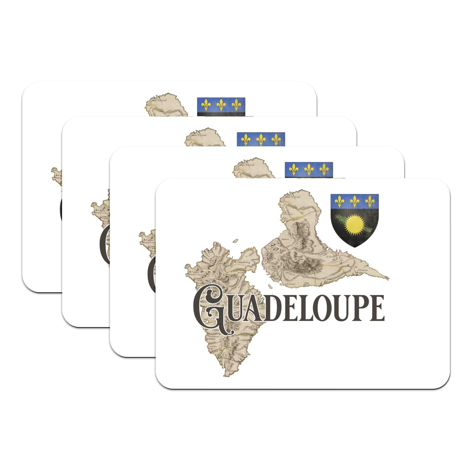 Set de table Guadeloupe 971 lot de 4 grand format en caoutchouc blanc