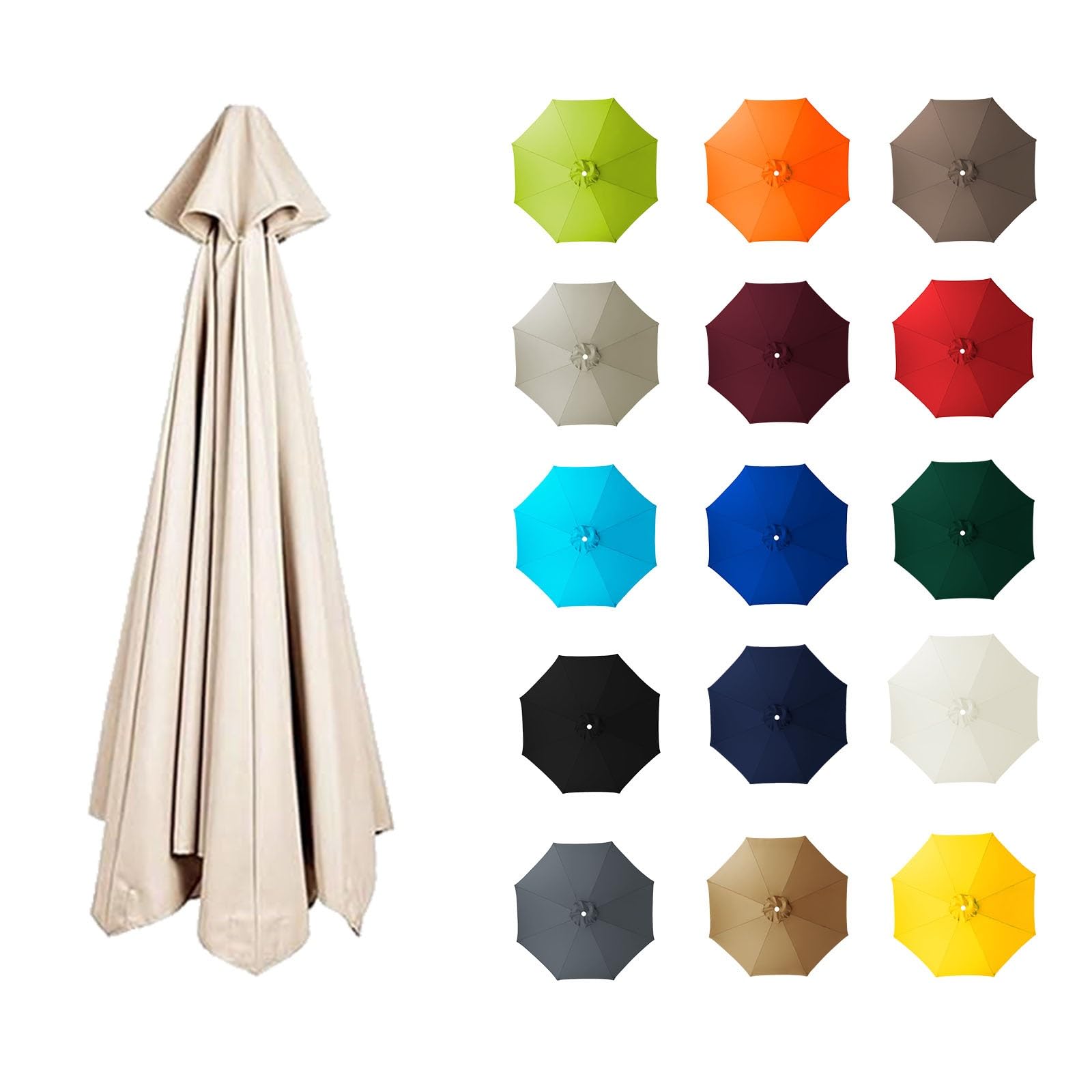 6 Arms/8 Arms Patio Umbrella Replacement Cloth Canopy, Garden Parasol Canopy Cover, Market Table Umbrella Canopy, waterproof, Sun Protection, for swimming Pool, backyard(Beige,6ribs:3.0m/9.8ft) — image 1