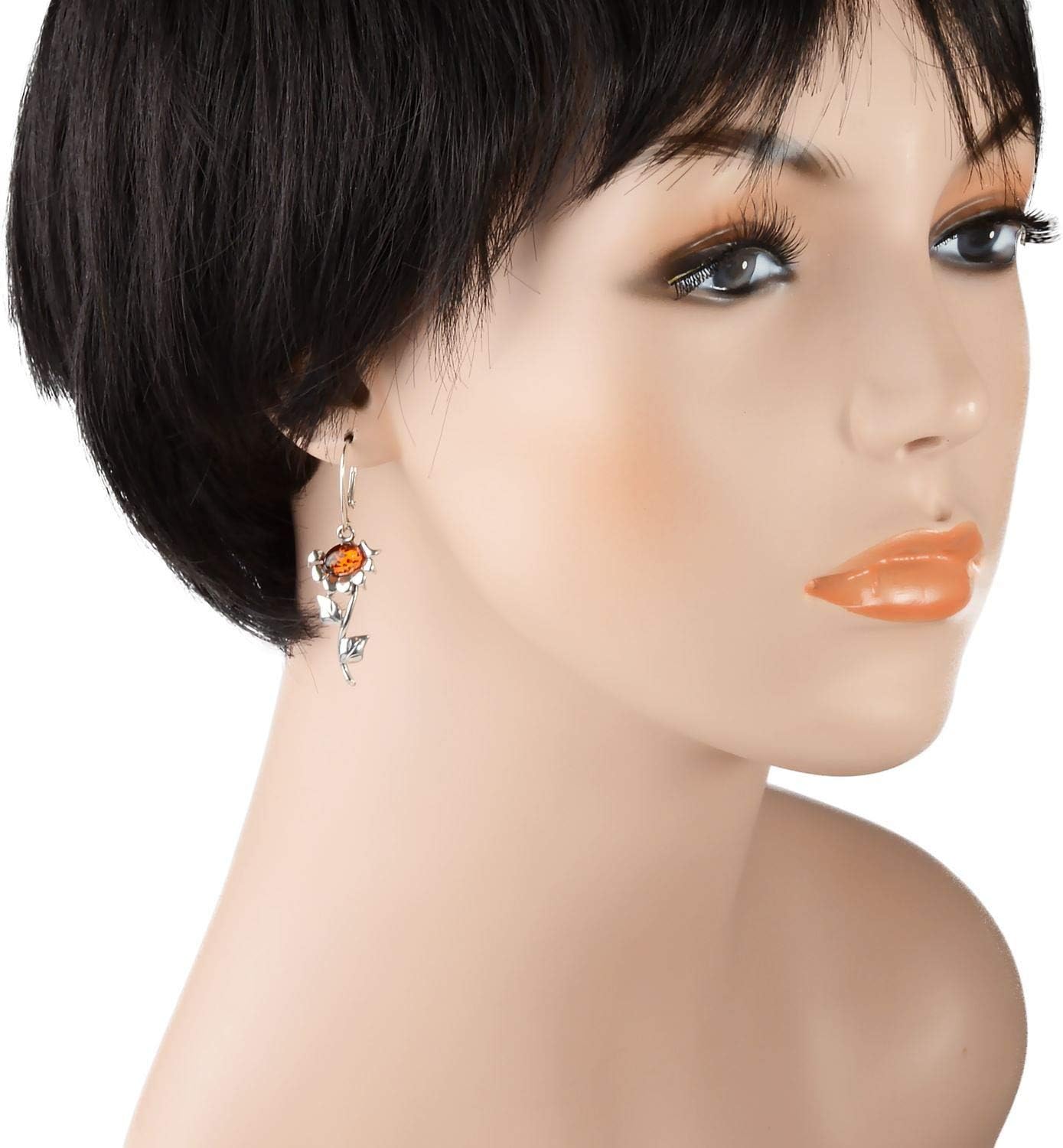 Amber Earrings - Baltic Honey Amber French Leverback Sunflower Earrings - Sterling Silver Jewelry Collection