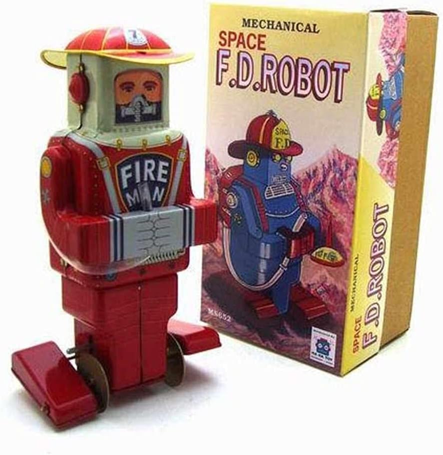 Charmgle Spring Firemen Robot Tin Toy Clockwork Wind-up Walking Robot Model Toys Adult Collection Party Favor Home Decoration