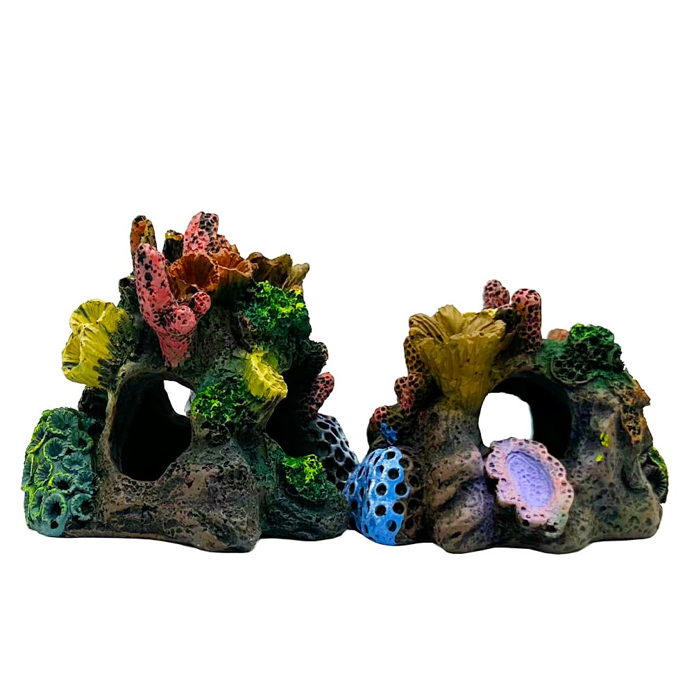 Smoothedo-Pets Small Fish Tank Hiding House Aquarium Coral Reef Decoration Hideaway Rock Cave Ornament for Aquatic Pets to Breed Decor Stone for Betta (Small Coral Set)