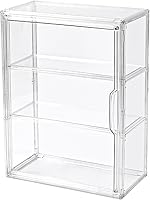 UniHIMO 3-Tier Clear Display Case for Collectibles - Stackable Box with Magnetic Door & 2 Adjustable Shelves (Large)