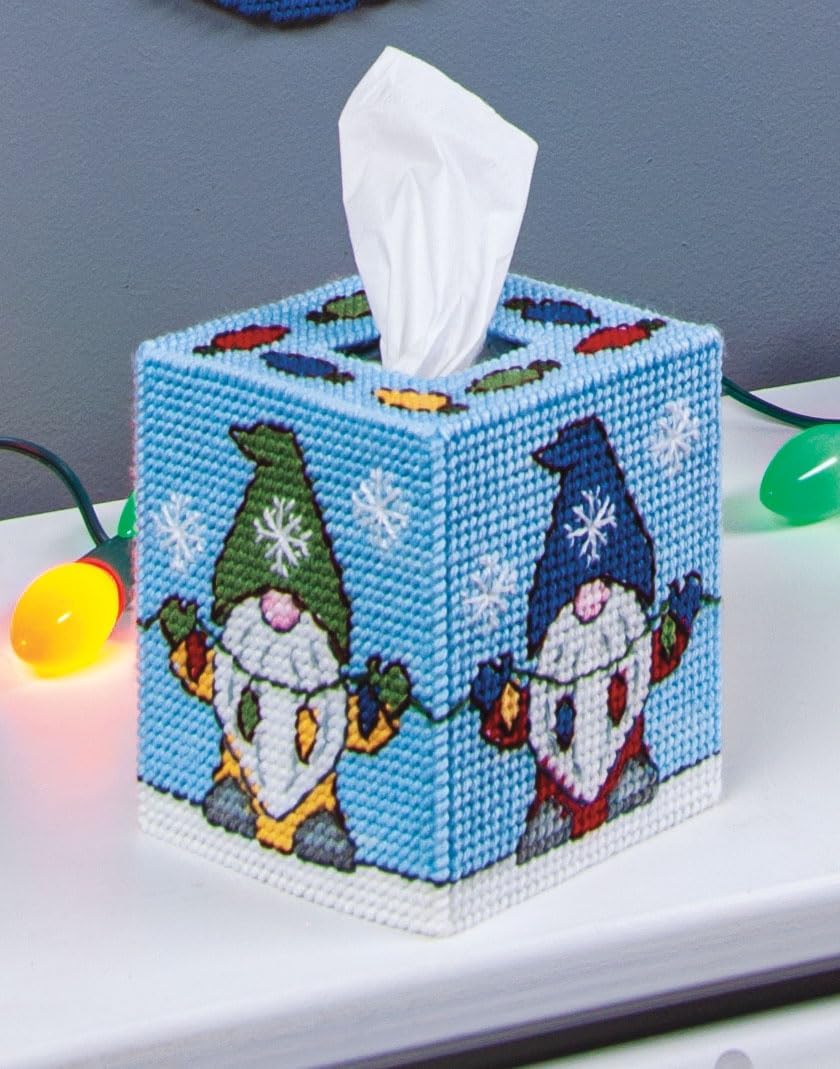 MARY MAXIM Gnome for The Holidays (7 Count) Plastic Canvas Tissue Box Kit 5"