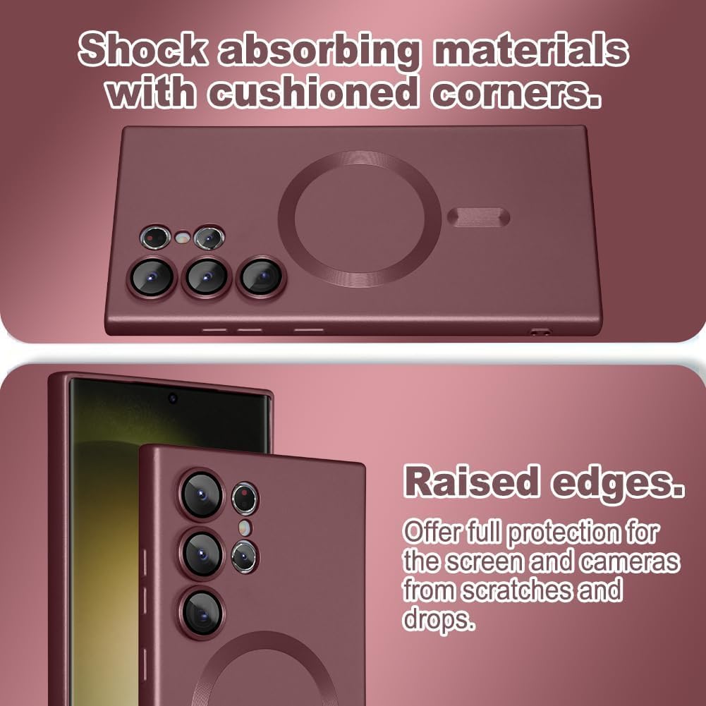 DIZORO Samsung S25 Ultra Case, Compatible with Mag Safe, Matte Luxury Metallic Luster Flexible TPU Wireless Charging Shockproof Case with Camera Protector (Wine Red.) — Amazon image 2