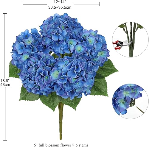 Miniatura 9 de Flores artificiales de hortensias azules, flores de seda grandes para decoración del hogar, ramos de flores de boda, flores sintéticas, centro de