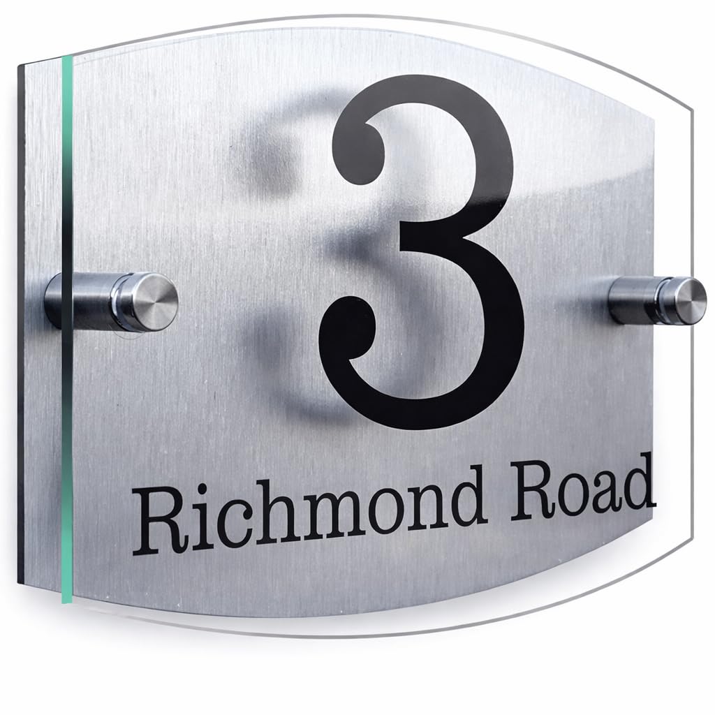 ELEGANT DUAL LAYER HOUSE SIGN PLAQUE DOOR NUMBER STREET NAME ACRYLIC & ALUMINIUM COMPOSITE GREY & WHITE