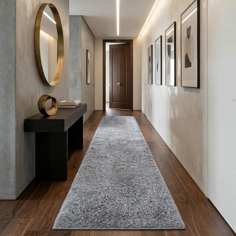 Image of Modern Plush Area Rug Runner for Bedroom Living Room Home Decor (3x5 Feet, Grey X)