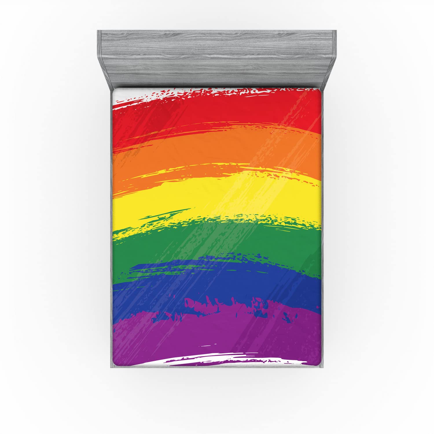 Ambesonne Pride 2 Pack Fitted Sheet, Watercolor Rainbow Flag Love, Bed Cover All-Round Elastic Deep Pockets 2 Pieces, Package Contains 2 California King Fitted Sheets, Red and White