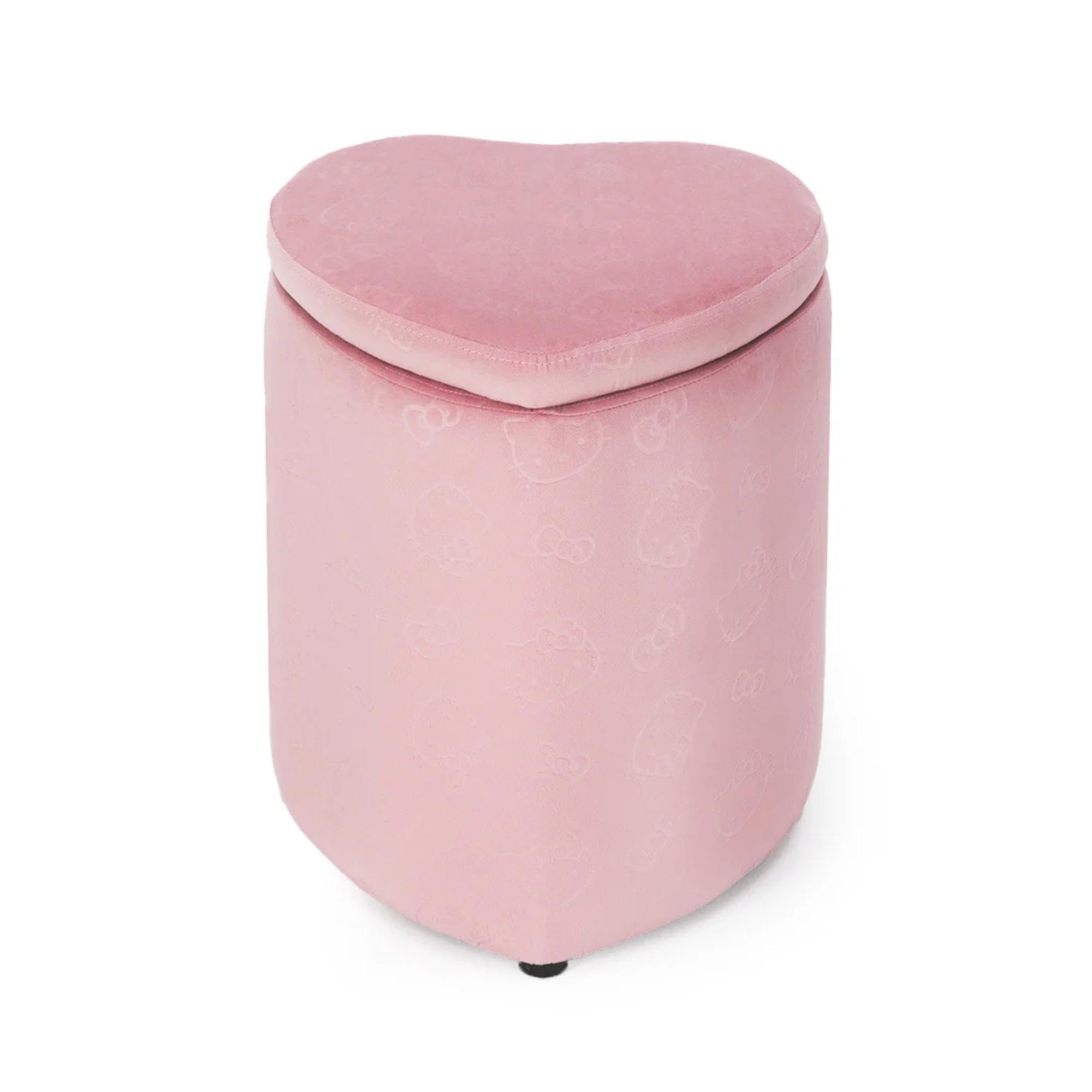 Impressions Vanity Hello Kitty Heart Storage Ottoman Chair, Soft and Velvety Fabric Padded Makeup Stool with Comfy Polyurethane Foam, Contemporary Ottoman for Bedroom and Living Room Decor (Pink)