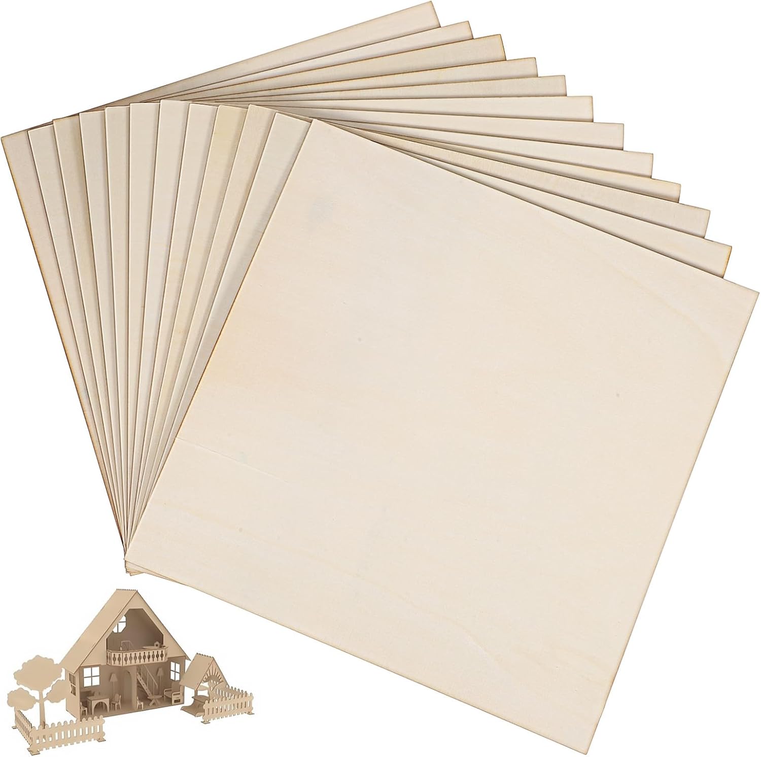 Sewroro 12pcs Unfinished Wood Square Boards for Crafts, Wood Burning Accessories, 30cm Plywood Blanks for Engraving, Stenciling, Painting, and Cutting Projects