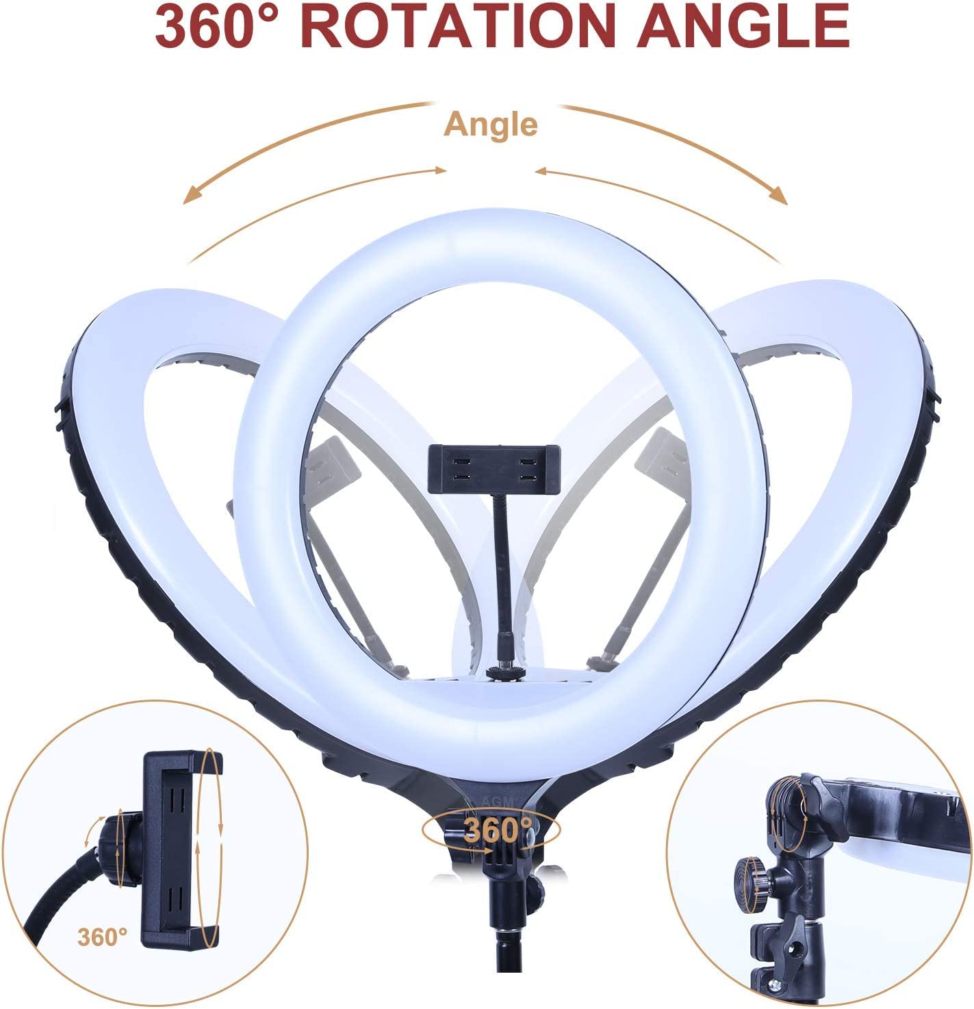 AGM 14" Ring Light Professionale con Stativo Treppiede, 3 Modalità, Colore e Luminosità Regolabili, Bluetooth Wireless, LED Luce ad Anello per YouTube, TikTok, Selfie, Video