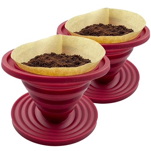 Attsky Collapsible Pour Over Coffee Dripper for Camping 2-Pack Red