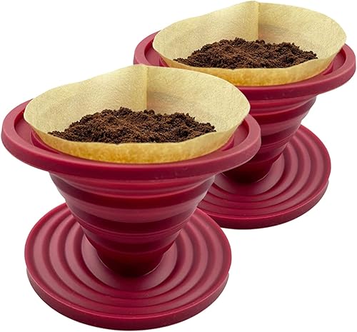 Attsky - 2 goteros plegables para café de campamento, soporte de filtro de café de silicona reutilizable para camping, color rojo