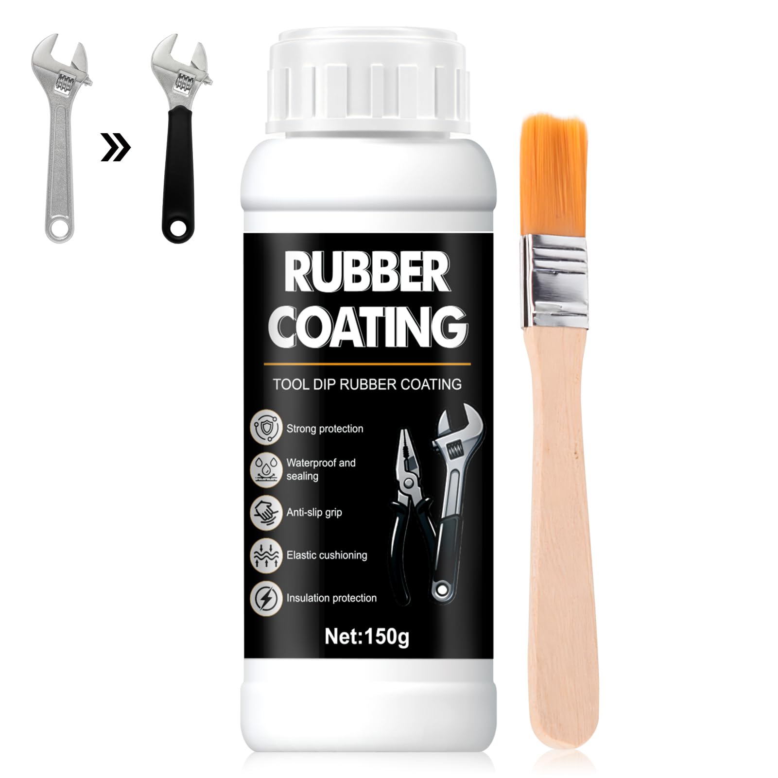 Allony 150g Multi Purpose Rubber Coating, Liquid Rubber, Rubber Paint, Peelable rubber, Elastic, Waterproof Sealing, Rubber Coating for Protects Restores Tool, Black