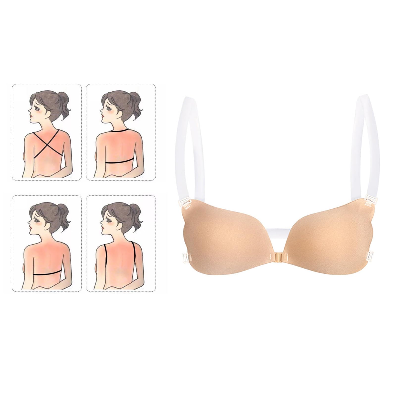 Sujetador push-up sin espalda, sin tirantes, adhesivo, reutilizable, de silicona, invisible, para mujer