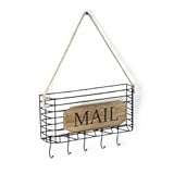 SRIWATANA Mail Organizer Wall Mount&comma; Rustic Mail Holder Key Holder for Wall with Hooks&comma; Small Size&comma; Carbonized Black