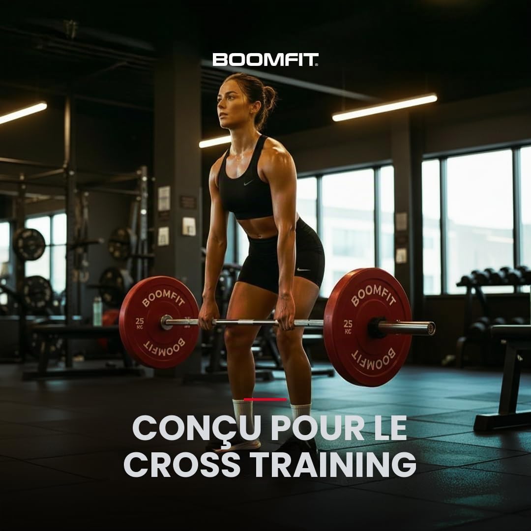 BOOMFIT Barre Olympique 9/12/15/20 kg | Manchons 50mm| Barre de Musculation Développé Couché et Squat | Charge 205-405kg | Idéale Home Gym, Haltérophilie et Powerlifting